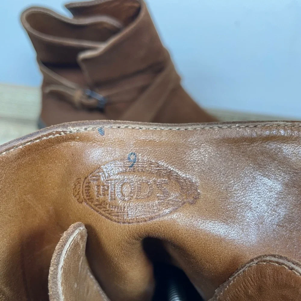 Tod's Men Brown Suede Buckle Strap Ankle Boots Pebble Soles UK 9 - US 10.5 EUC